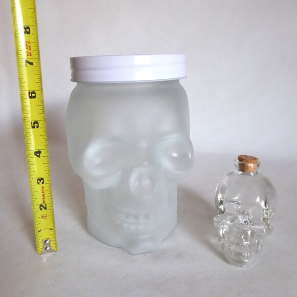Other - NEW 7” & 3.5” FROSTED & CLEAR GLASS SKULL JAR LOT OF 2 HALLOWEEN GOTHIC